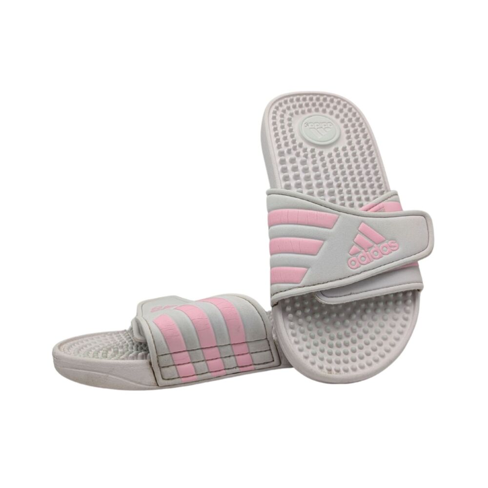 Adidas White and Pink Adissage Cloud Slides Size Kids 13